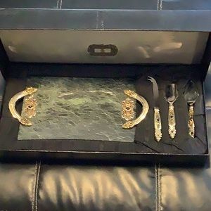 Godinger designed by Ann Cichon Dallas Green marble cheese board set with box!